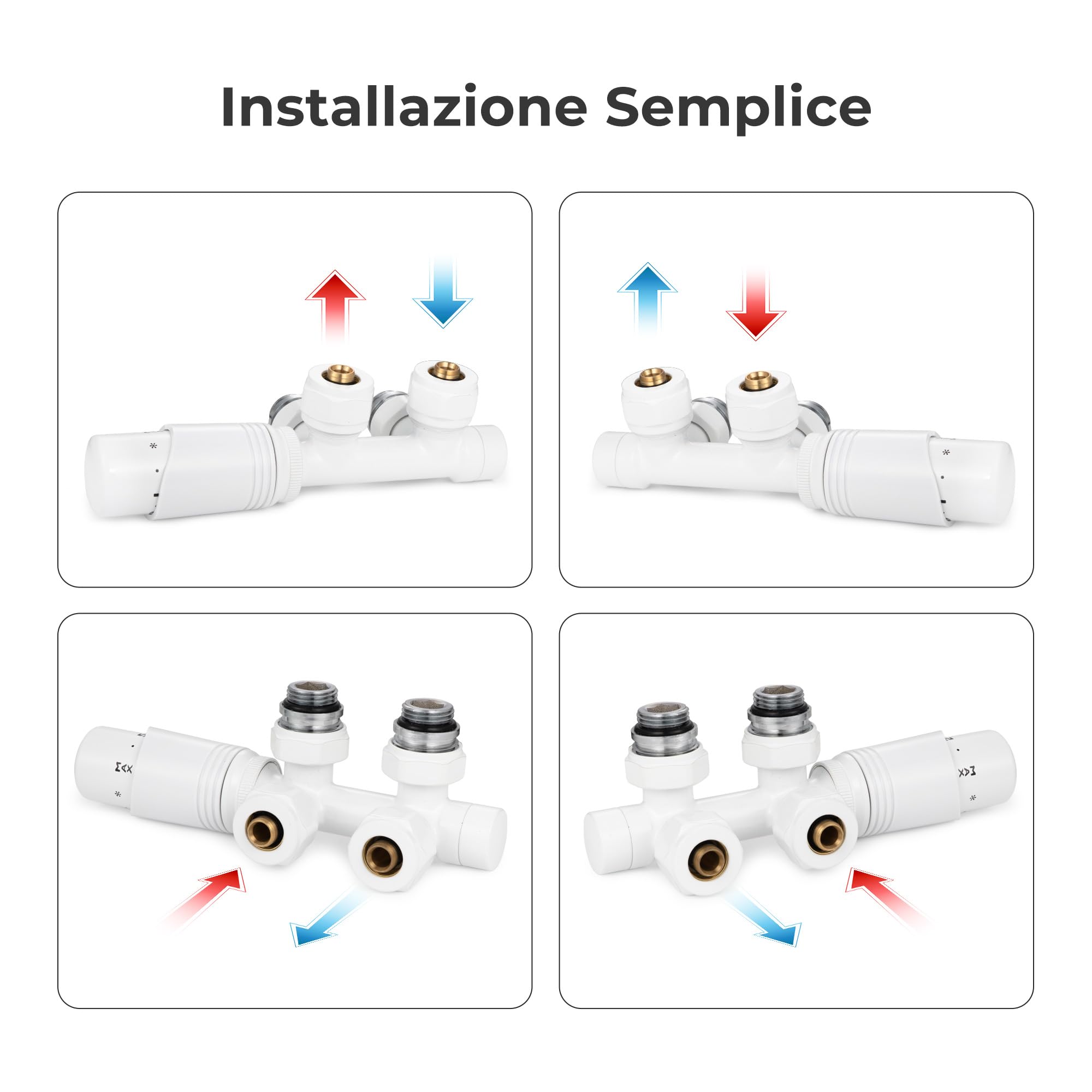 VANCOCO Multiblock con termostato per radiatori 50 mm, distanza mozzo, blocco rubinetto, set di rubinetti valvola a forma di passaggio con cono europeo per tubi in plastica Ø 16 × 2 mm e diametro 15