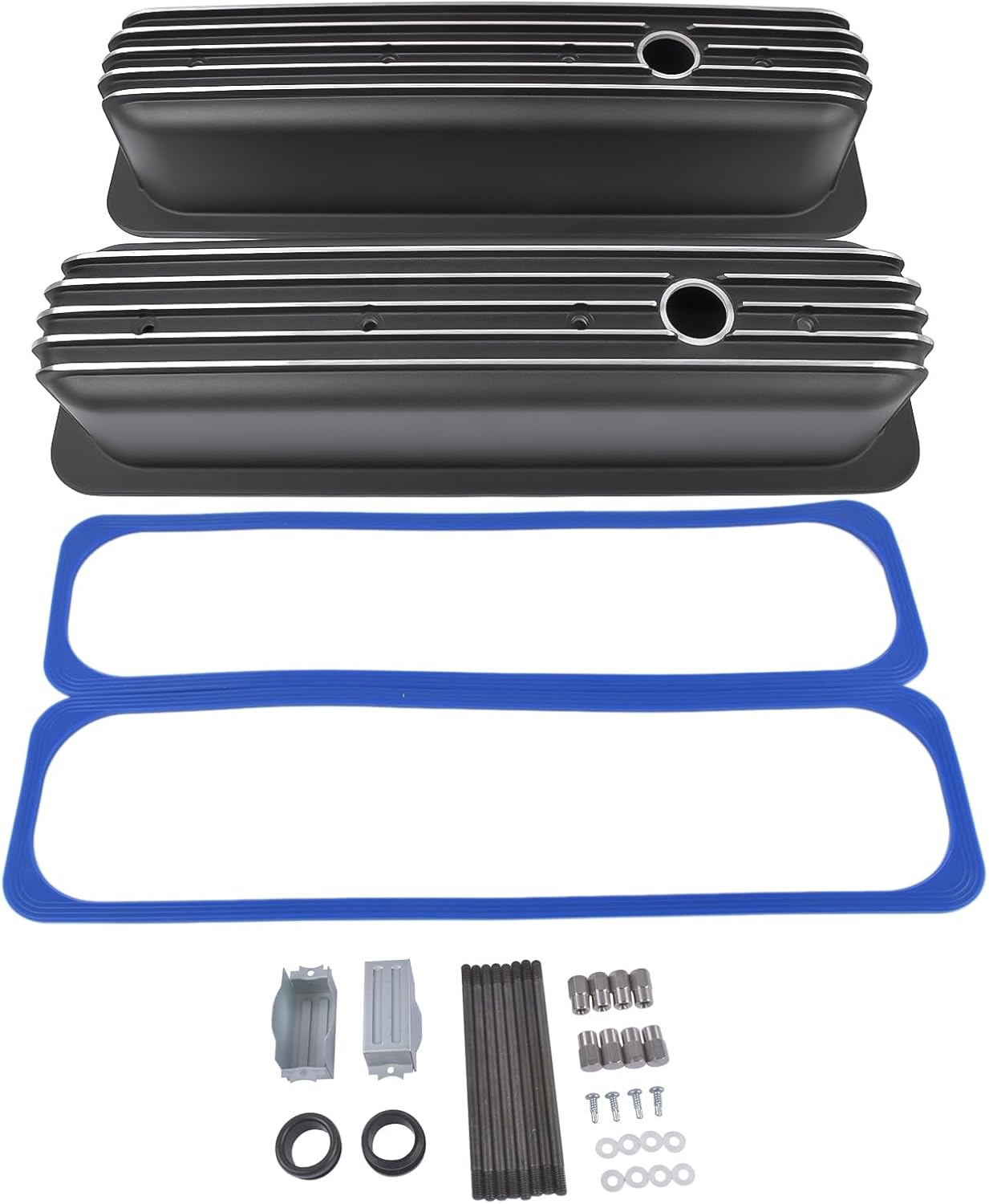 Tall Finned Aluminum Valve Covers Black Replacement for Chevy Small Block 305 350 1987-1997 6186BK