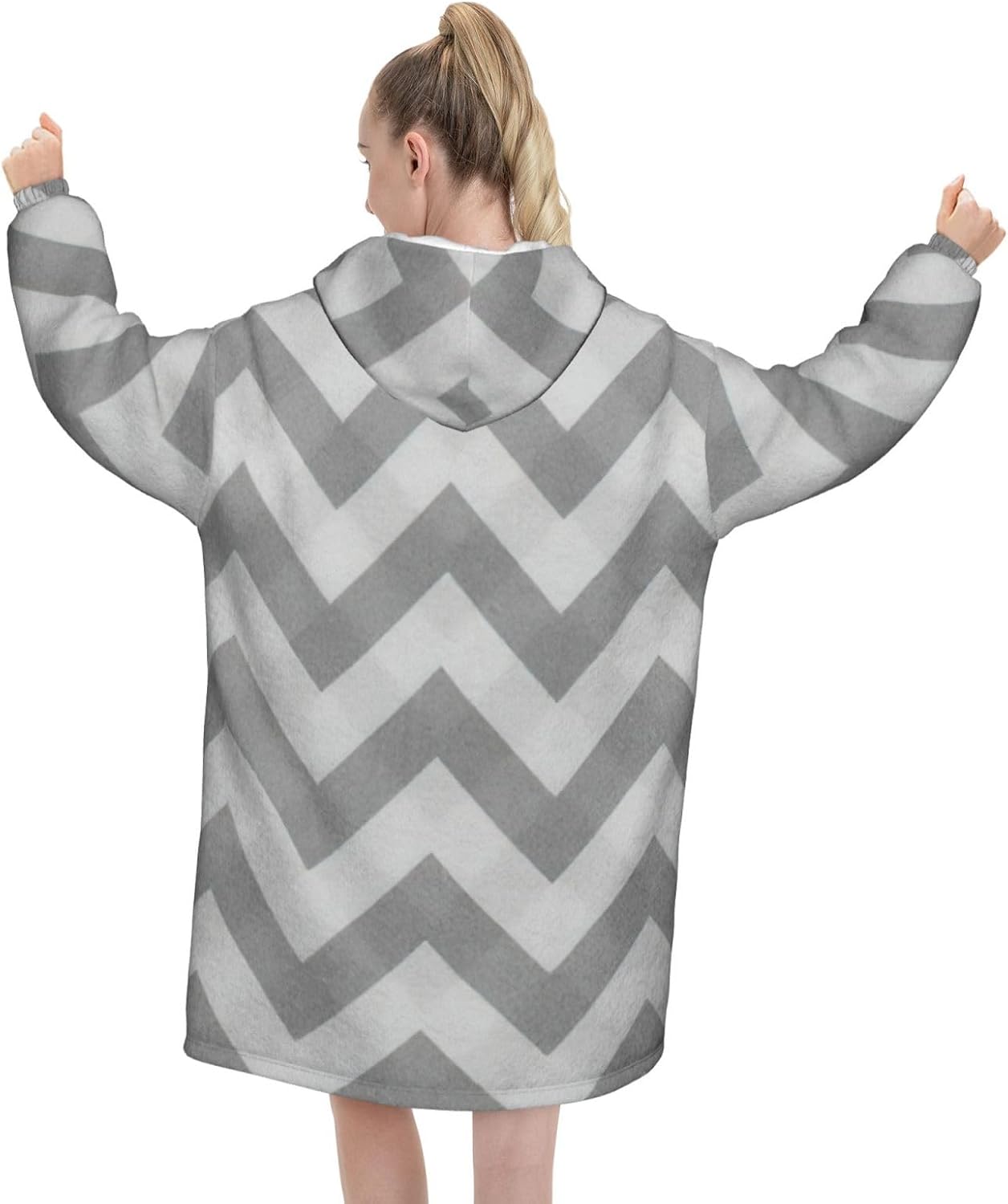 Gray Wave Stripeprint Oversized Hoodie Blanket, Super Soft Warm Comfortable Hoodie, Wearable Blanket Adult