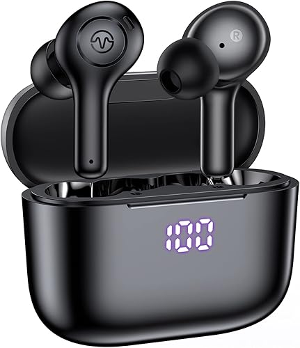 Auriculares inalámbricos Bluetooth 53 con 4 micrófonos llamada clara reproducción de 50 horas impermeables con estuche de carga inalámbrica pantalla