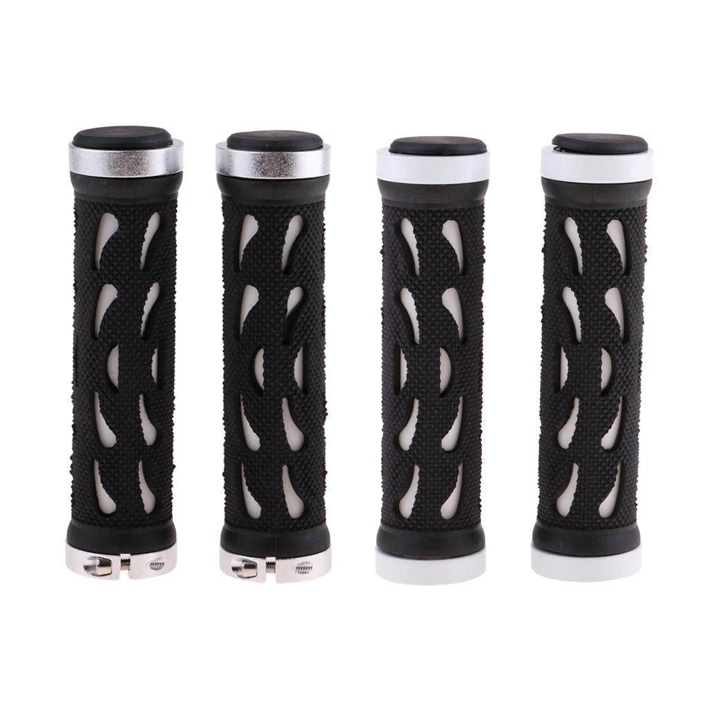 Lucky Traders Double Lock-On Handlebar Grips Mountain Road Bike End Rubber Covers White