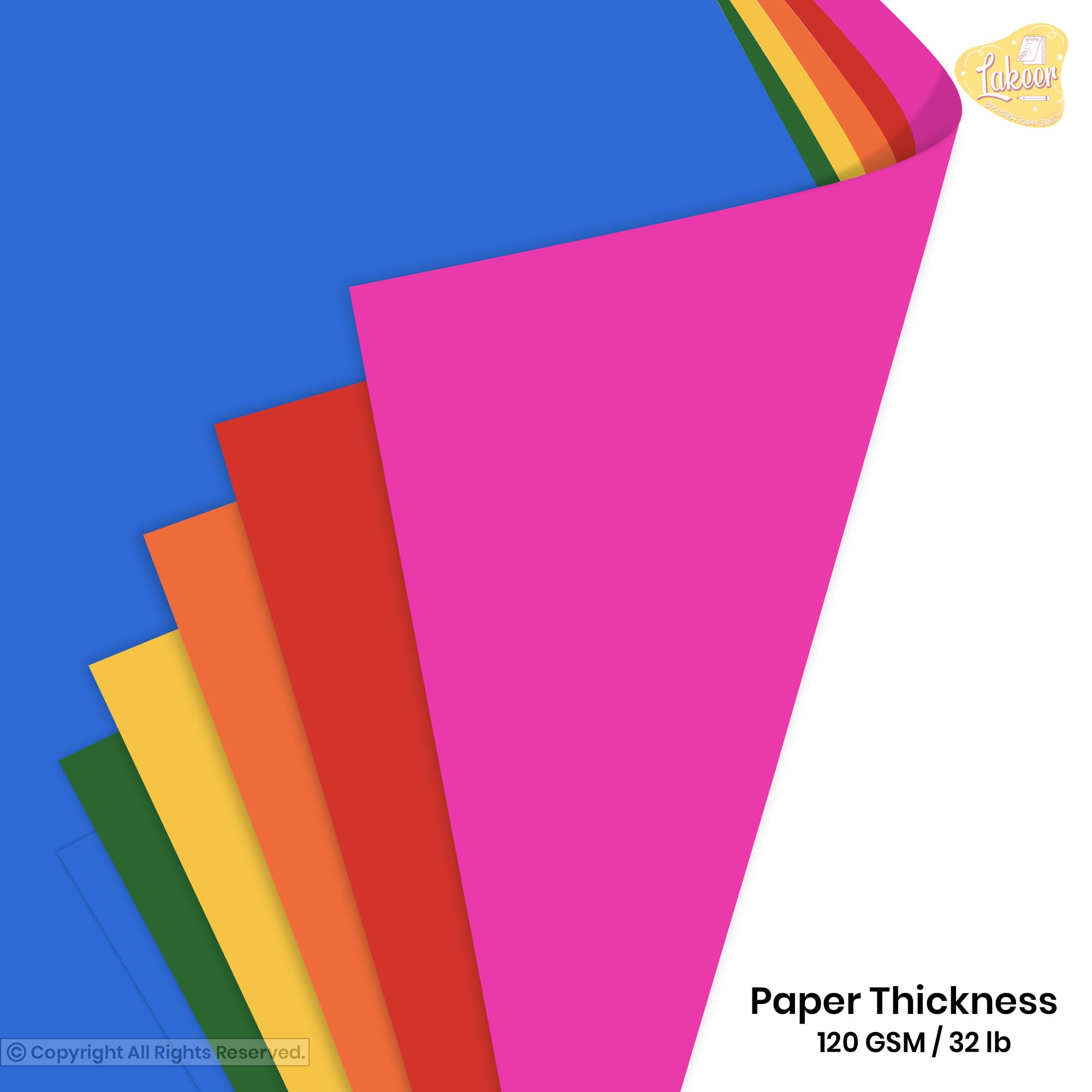 Lakeer A3 Color Paper Pack - 50 Sheets, 10 Vibrant Colors | 120 GSM | Ideal for Art, Craft, Printing, etc