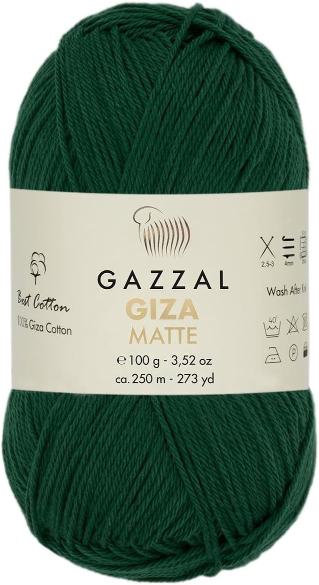 Gazzal Giza Matte, 100% Mercerized Cotton, Each 1.76 Oz (50g), 273 Yrds (250m), Soft, Fine 1, 100% Giza Cotton, for Summer Garments, Accessory Projects, and Amigurumi (5561)
