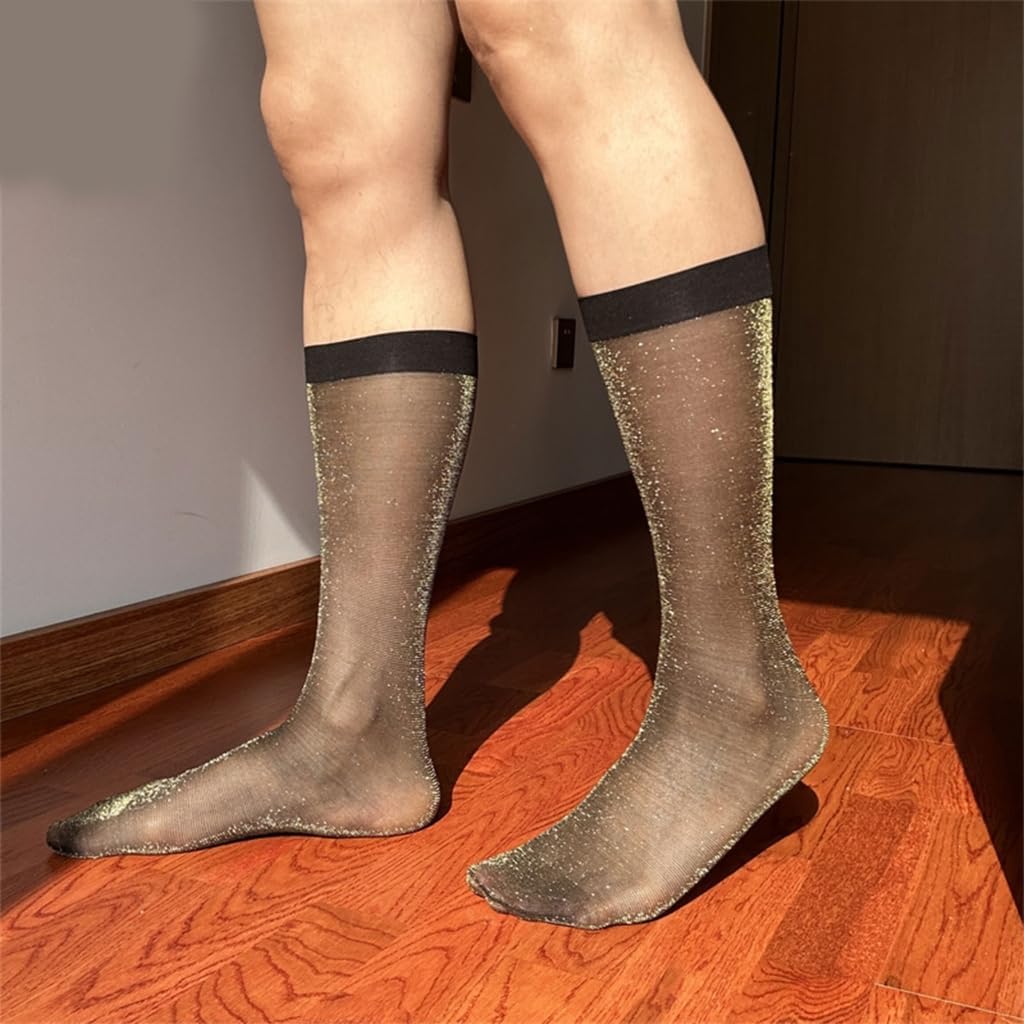 Men's Glossy Middle Calf Dress Socks for Business Professional Prom Attires Soft Breathable Nylon Fabric Prom