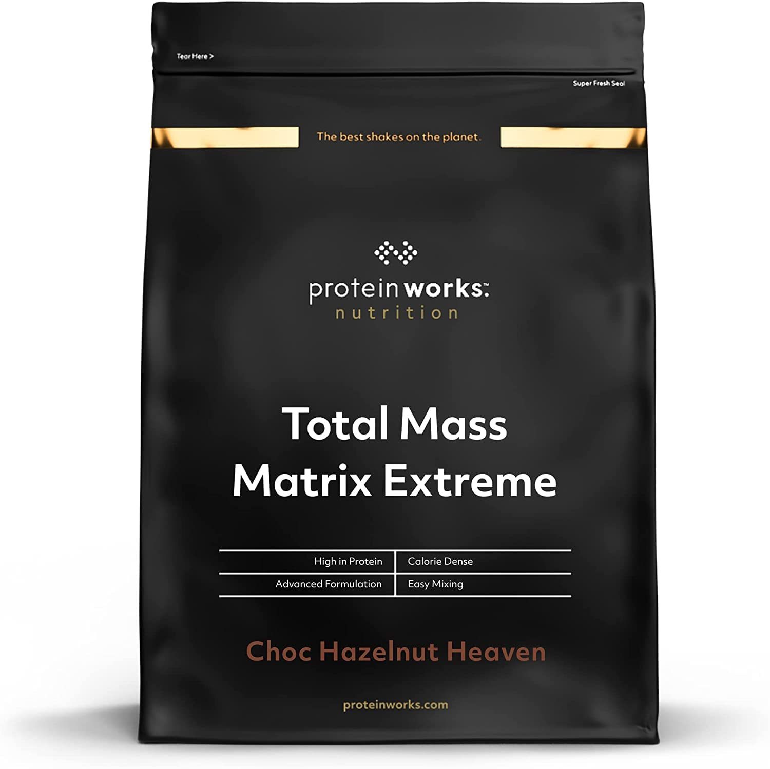 THE PROTEIN WORKS Matrix Massa Totale Extreme, Frullato di Proteine in Polvere Ipercalorico & Iperproteico, Per Aumentare di Peso, 5 Agitare, Cioccolato Nocciola Paradiso, 1.325 kg