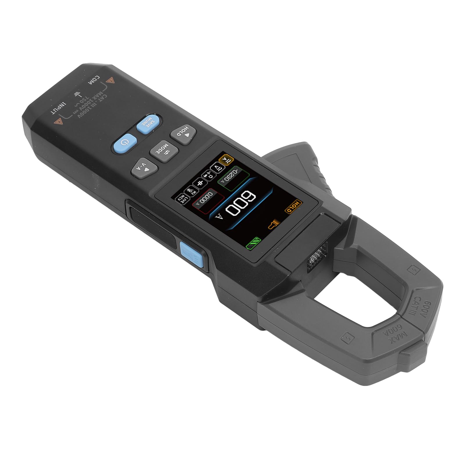 Pinza Amperimétrica Digital TRMS 9999 recuentos: Voltímetro Preciso para Corriente, Resistencia, NCV, Pruebas de Diodos y Mediciones de Temperatura hasta 1300 °C