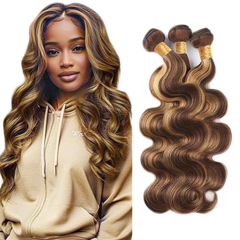 30 32 34 Inch #4/27 Highlight Blonde Bundles Uman Hair Extension Body Wave Brasiliano Extension Capelli Unprocessed Brazilian Virgin Hair Weave 3 Bundles Total 300g For Waman