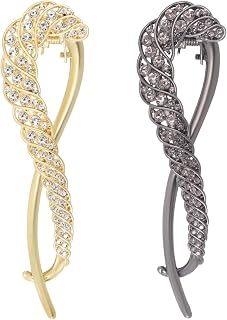 4.25" Sparkling Created Crystal Twisted Large Flat Hair Clips for Women | Non-Slip Strong Hold Flat Back Clips for Women Thick & Thin Fine Hair | Fine Addition in Jewelry Set & Styling Accessories
