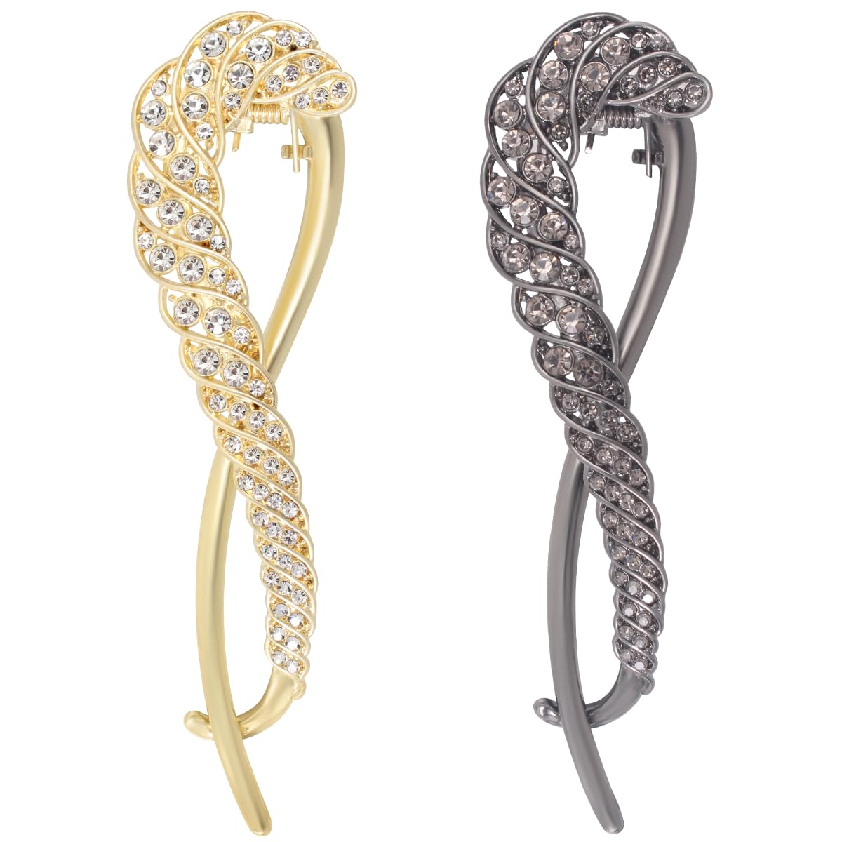 4.25" Sparkling Created Crystal Twisted Large Flat Hair Clips for Women | Non-Slip Strong Hold Flat Back Clips for Women Thick & Thin Fine Hair | Fine Addition in Jewelry Set & Styling Accessories