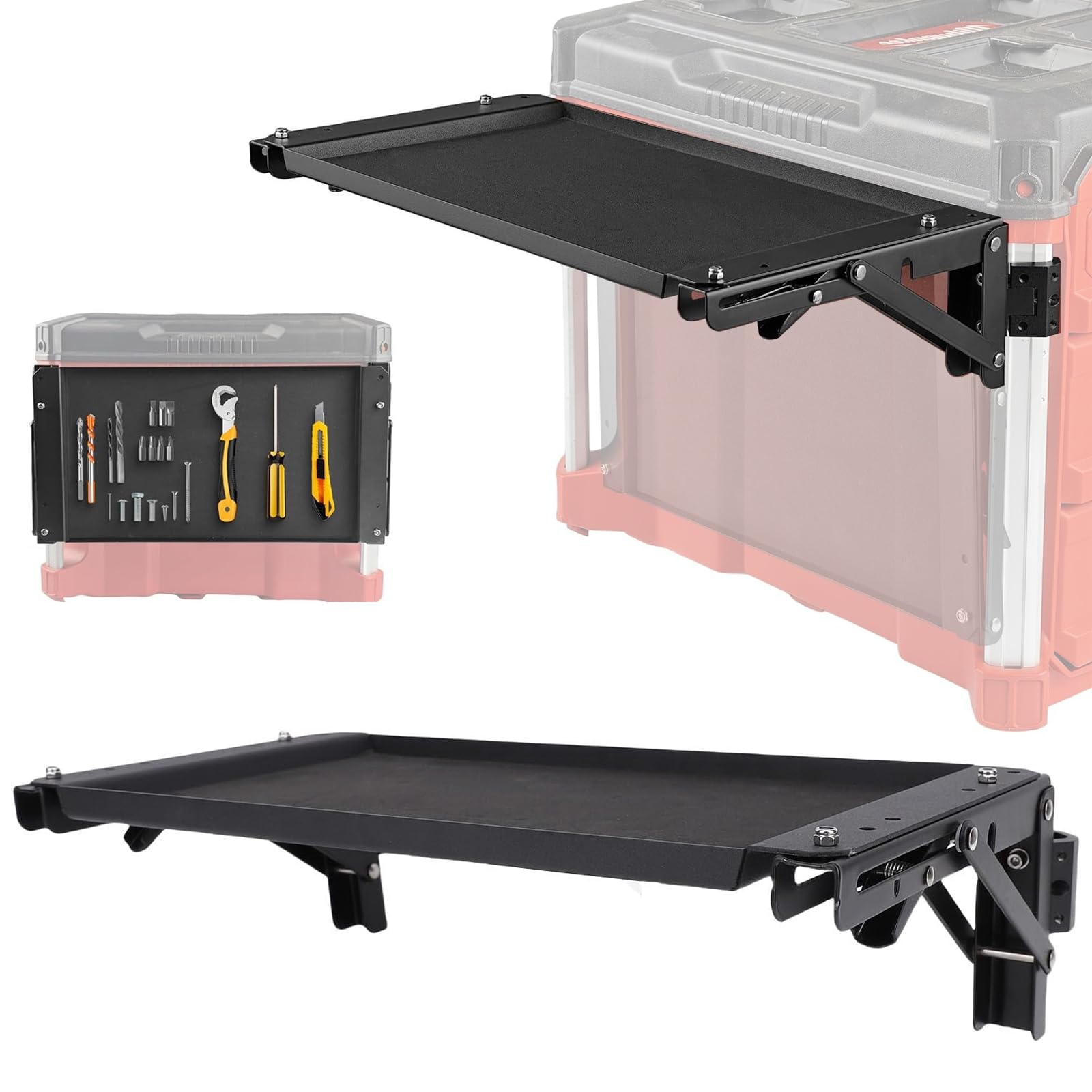 – Folding Workbench Compatible with Milwaukee Packout System, Foldable Packout Work Table with Magnetic Tool Tray, Rubber Coated Surface, Aluminium Bracket, Portable Side Workbench for Toolbox