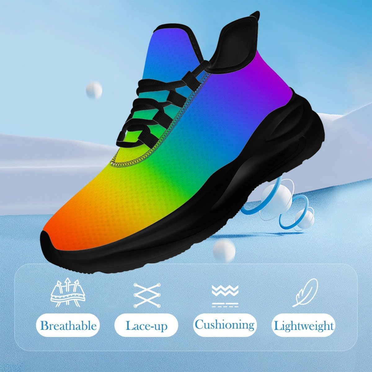 Pride Running Shoes for Women Men LGBT Rainbow Print Casual Tennis Walking Sneakers