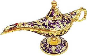 Hourwof Aladdin Genie Lamp Vintage Legend Aladdin Magic Lamp Wishing Light Arabian Costume Props Party Wedding Table Decoration Birthday Gift,Large Purple