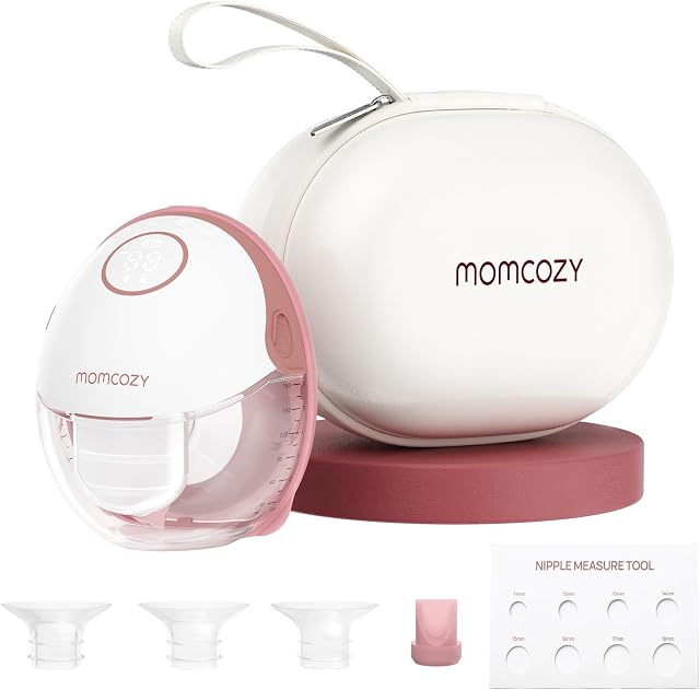 Momcozy Tire-lait mains libres style mobile | M6, tire-lait portable idéal pour plus de lait, flasque DoubleFit plus adaptée et discrète avec 3 modes et 9 niveaux, 24 mm (rouge confortable, 1 unité)