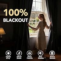 Vista 2 de H.VERSAILTEX Cortinas de aspecto de lino 100% opacas de 63 pulgadas de largo para dormitorio con bolsillo para cortinero, cortinas de ventana