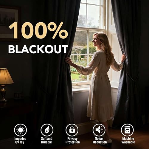 Miniatura 2 de H.VERSAILTEX Cortinas 100% Opacas para Dormitorio de 96 Pulgadas de Largo con Ojales Cara de Lino Bloqueo Total de Luz Cortinajes para Sala de Estar