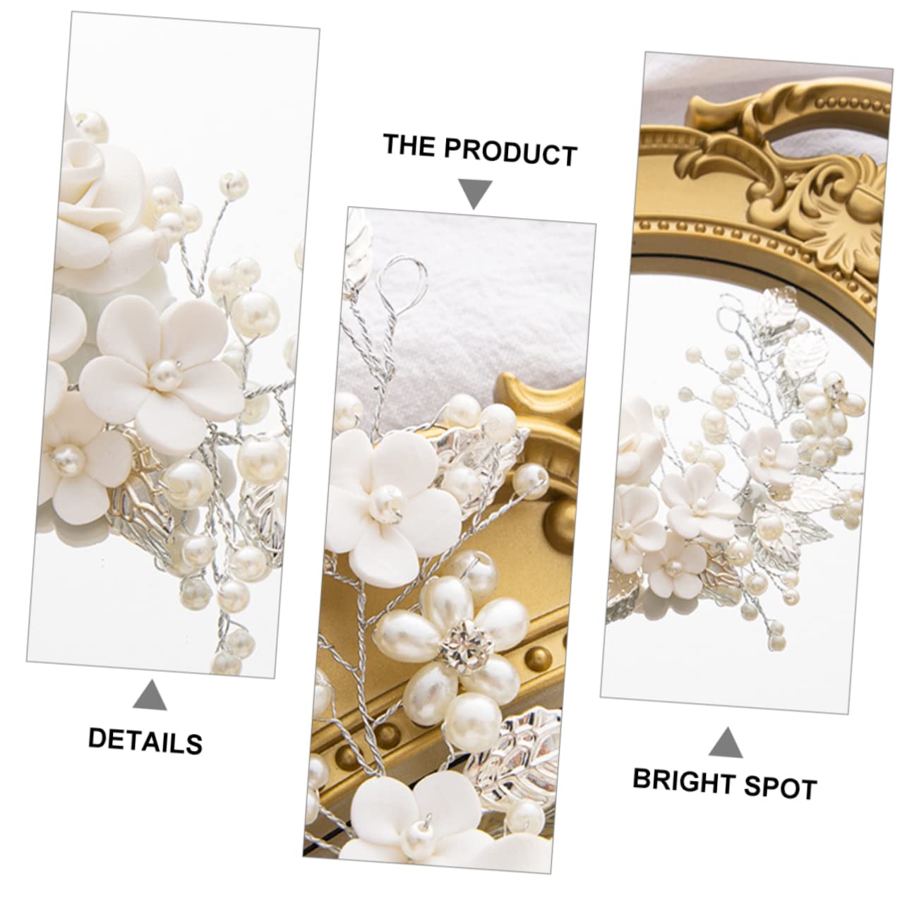 FRCOLOR 3 Piezas Tiara De De Vid Diadema De Guirnalda Nupcial Accesorios Para El Cabello De Boda Tocados De Novia Lazos Para El Cabello Con Flores De Cerámica Blanda.