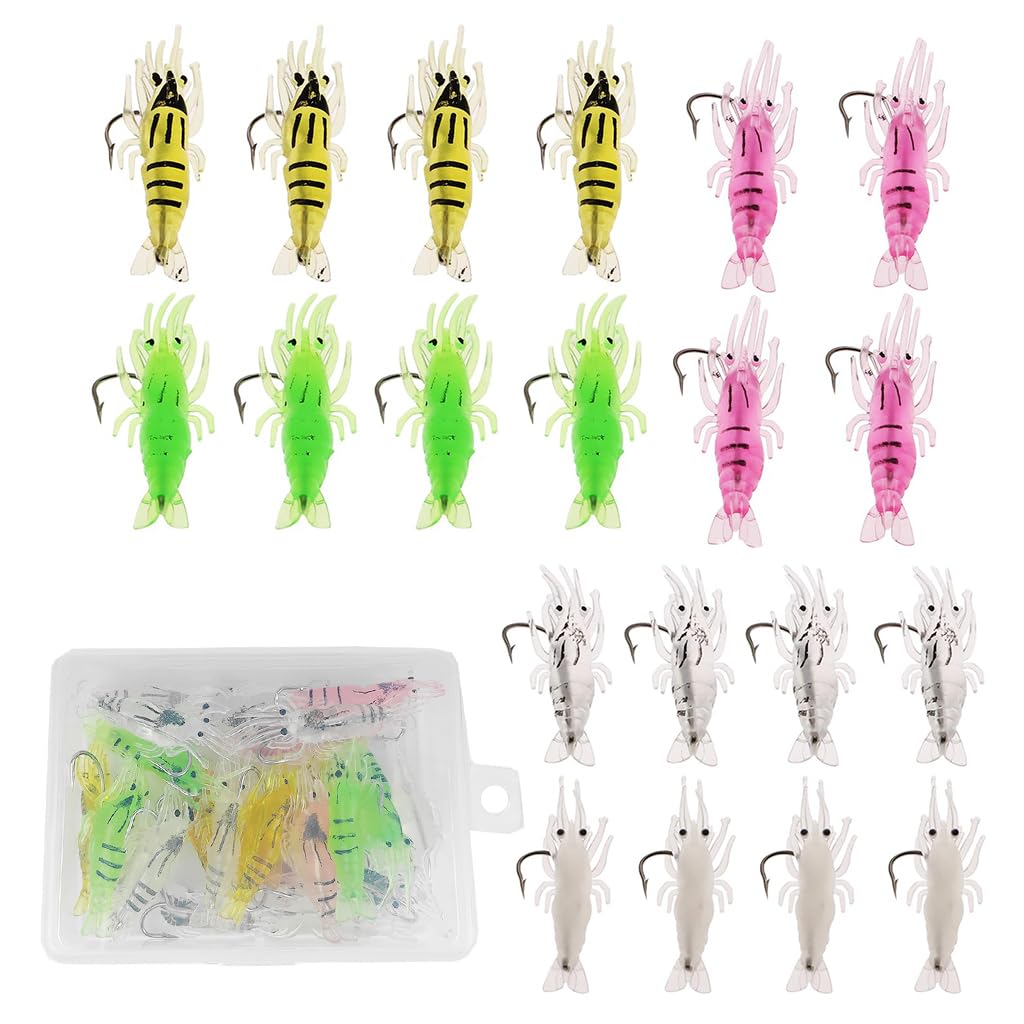 Proberos® Fishing Lures Kit, 20 Pcs Soft 1.6'' Mini Shrimp-Shape Lures Fishing Hook, 6-Color Bionic Fishing Baits for Freshwater & Saltwater-image-34