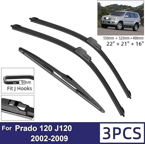 Miniatura 2 de Limpiaparabrisas para automóvil compatible con Toyota Prado 120 J120 2002-2009, limpiaparabrisas delantero y trasero de goma suave, limpiaparabrisas