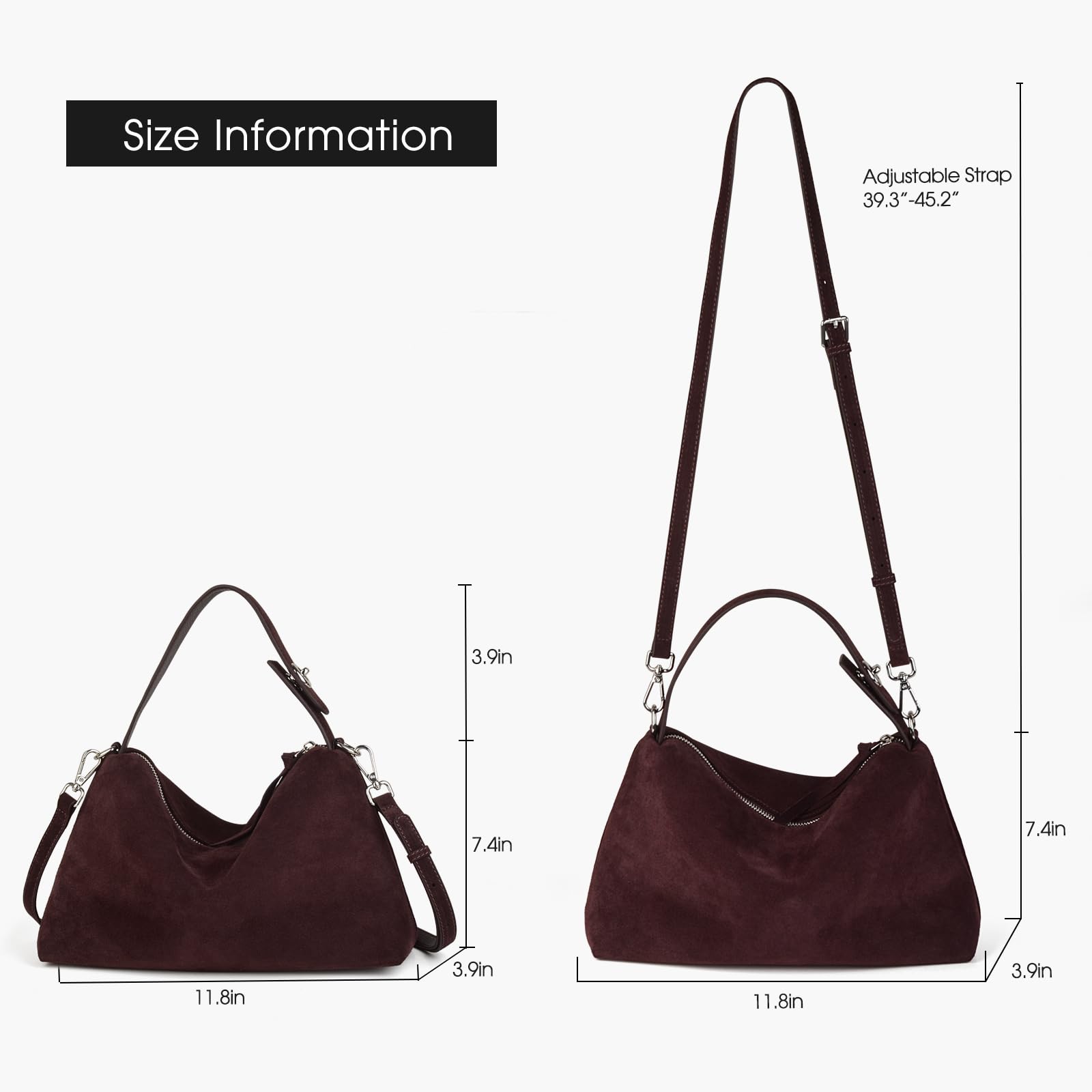 DONNAIN Wysokiej jakości zamszowe torby crossbody dla kobiet, luźna zamszowa torba na ramię z regulowanym paskiem i torebką typu tote
