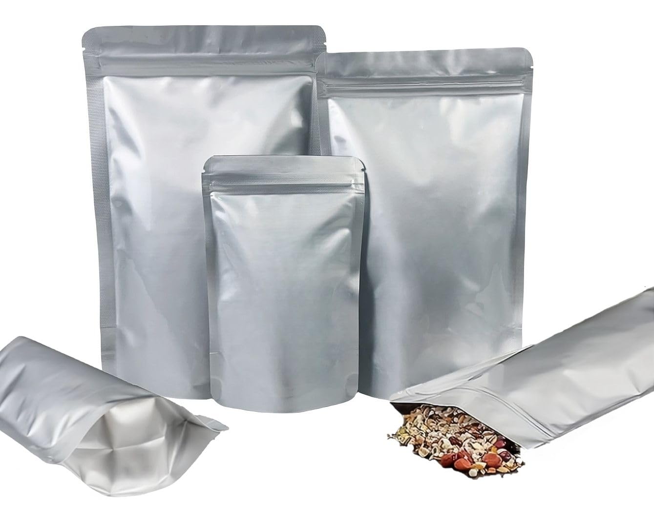 Rimiko 50pc Resealable Stand up Aluminium Foil Pouches, Heat-Sealable Ziplock Mylar Bags for Food Storage, Opaque Matte Packaging for Snacks Candy Coffee Beans (Silver, 3.9"x 5.9") — image 1