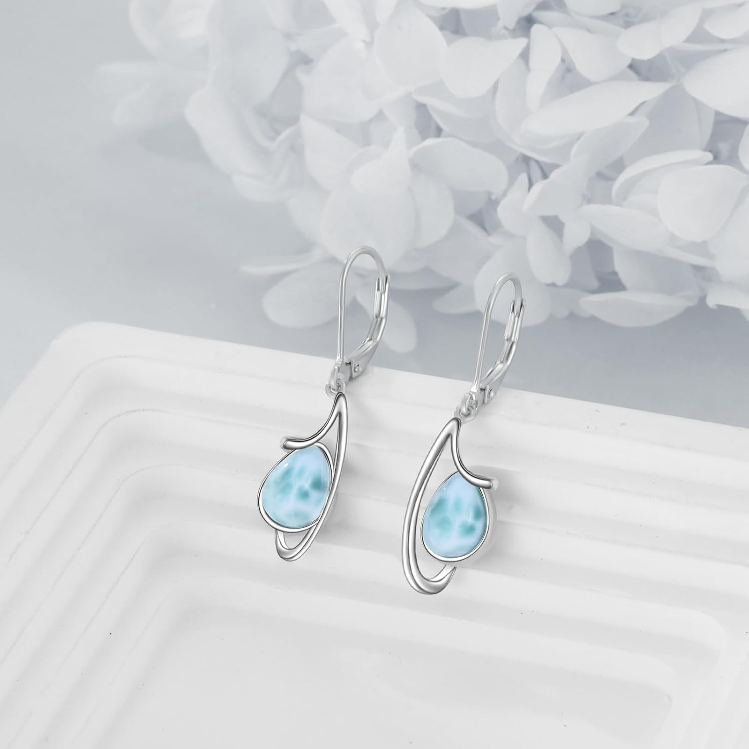 Moonstone/Larimar/Moss Agate/Pink Opal Earrings for Women Sterling Silver Gemstone Drop Earrings Leverback Earrings Jewelry Gifts for Girls - Image 5