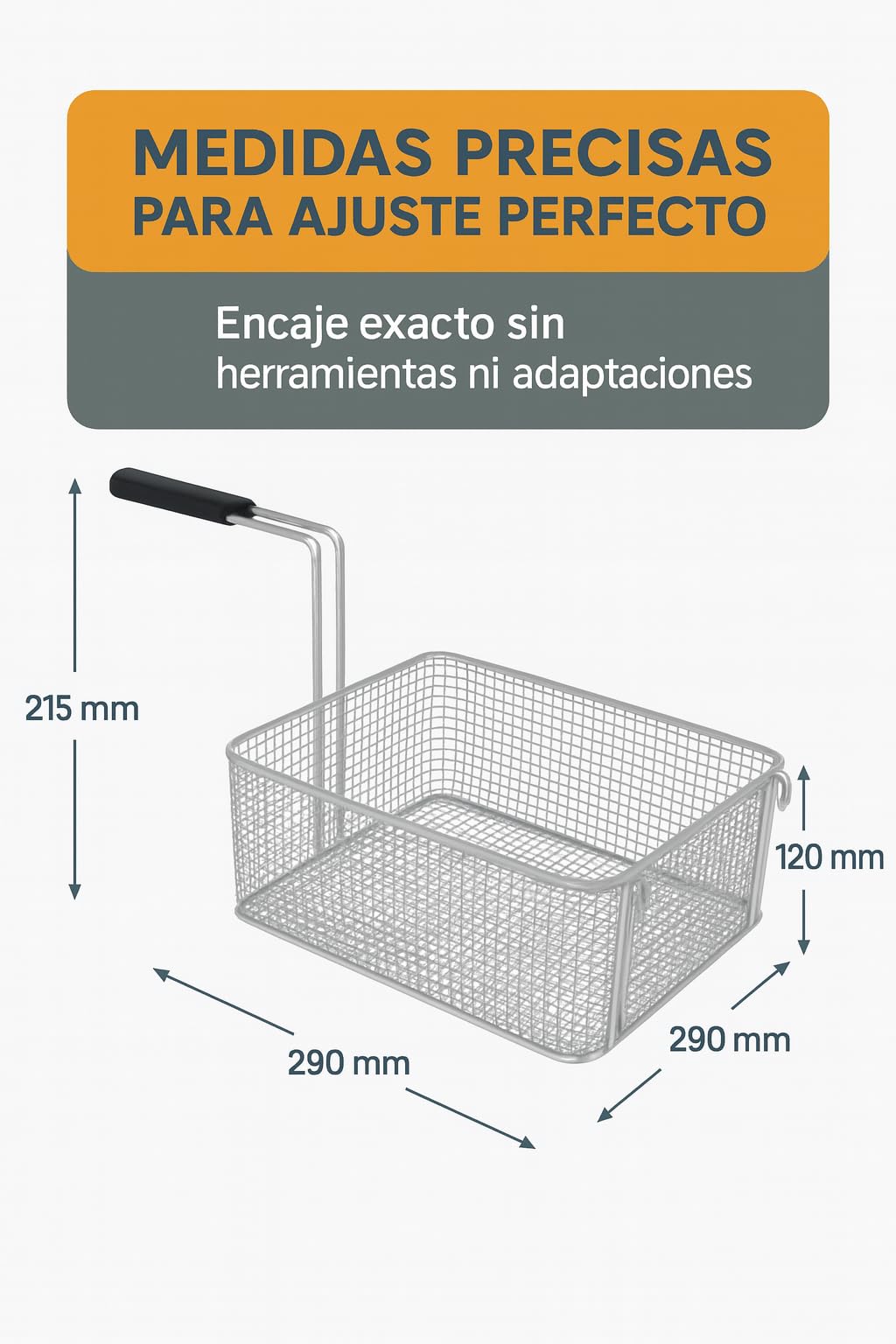 RO Linea Blanca ® Cesta Freidora 215x290x120 Mm Acero Cromado Repuesto Compatible Con Elframo Giga Komel Whirlpool Hostelería Profesional Para Freidoras Gas Electricas Universal Resistente