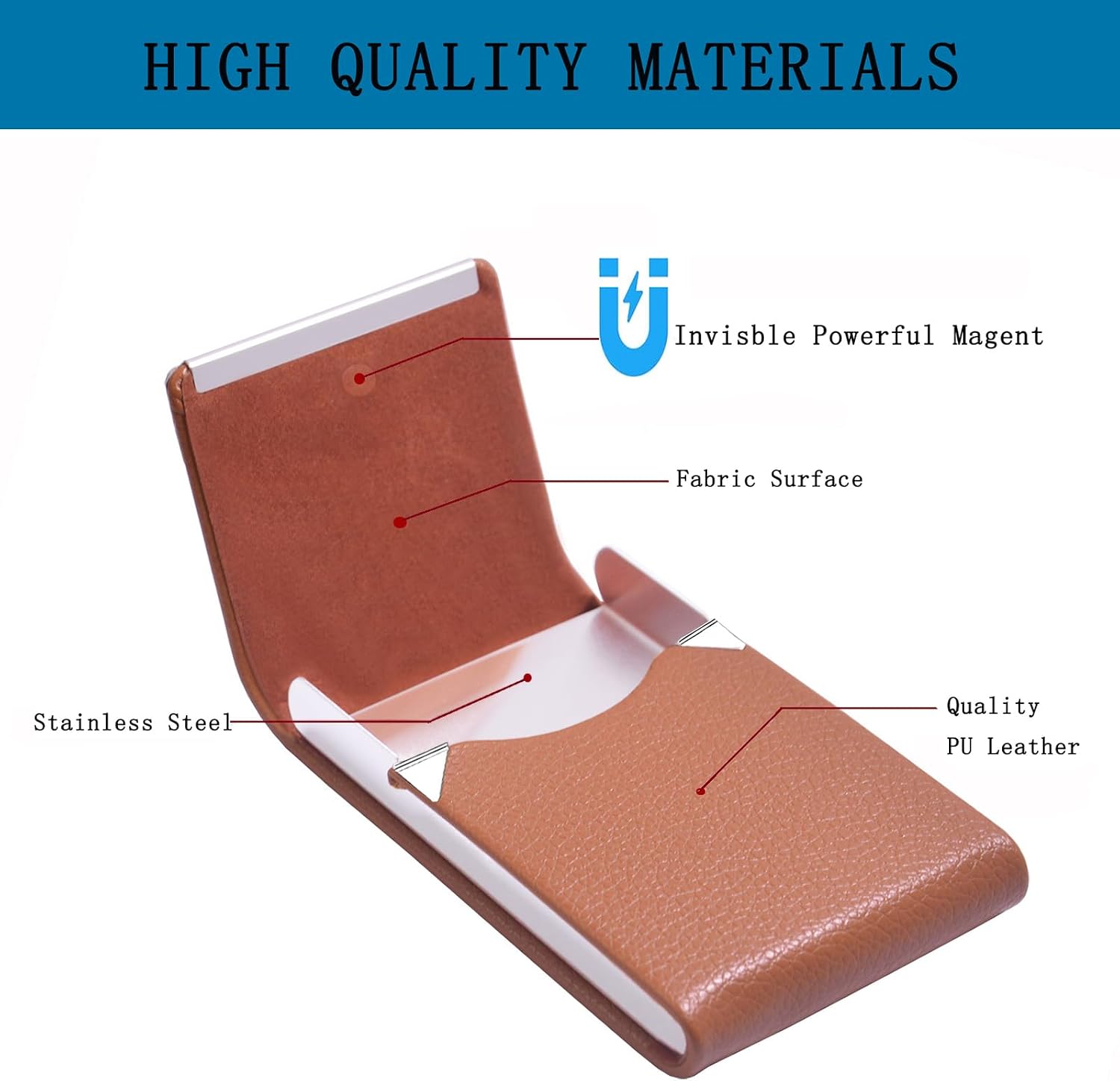 Business Card Holder with Ultra Slim Design,Business Card Case with Premium PU Leather, Suit Pocket Metal Card Holder for Women/Men,Professional Name Card Holder with Magnetic Shut (Brown)