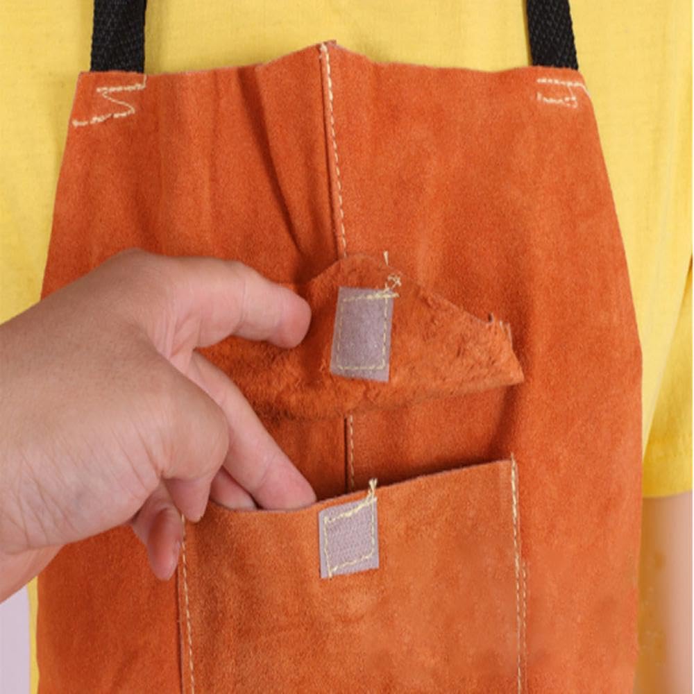 Tablier de soudage en cuir, 70 x 100 cm, taille unique, jaune, résistant à la chaleur, tablier de travail du cuir avec sangles réglables et nuckle à dégagement rapide pour homme et femme