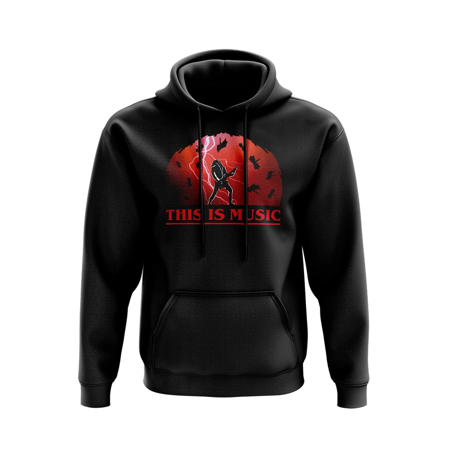 Willow Gifts This is Music Black Pullover Hoodie - Fan Inspired Eddie Hawkins Demogorgon Sci-fi Horror FantasyTV Show Metal Rock Dungeons and Dragons Club Gift Present (Small, Black)