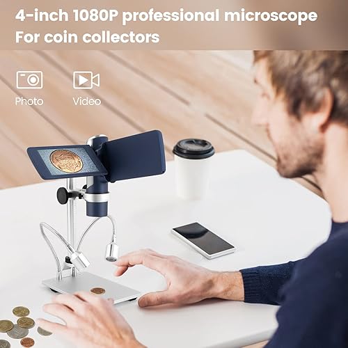 Miniatura 6 de Andonstar AD203S Microscopio digital HDMI para monedas de error con soporte de metal, kit de microscopio USB portátil de mano para niños y adultos,