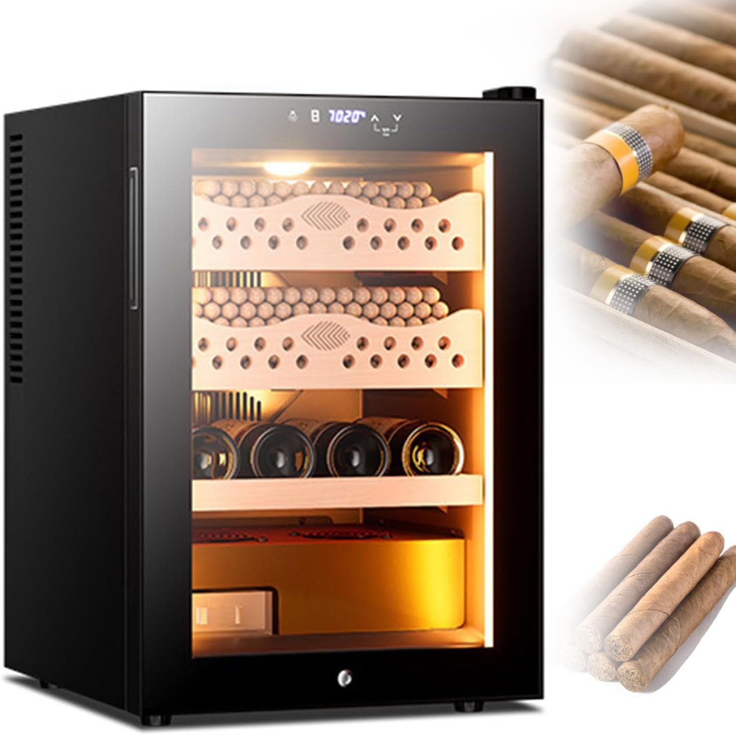 Elektrischer Zigarren-Humidorschrank mit einstellbarer Luftfeuchtigkeits- und Temperaturregelung für optimale Zigarrenaufbewahrung, kompatibel mit Weinkühlschrank