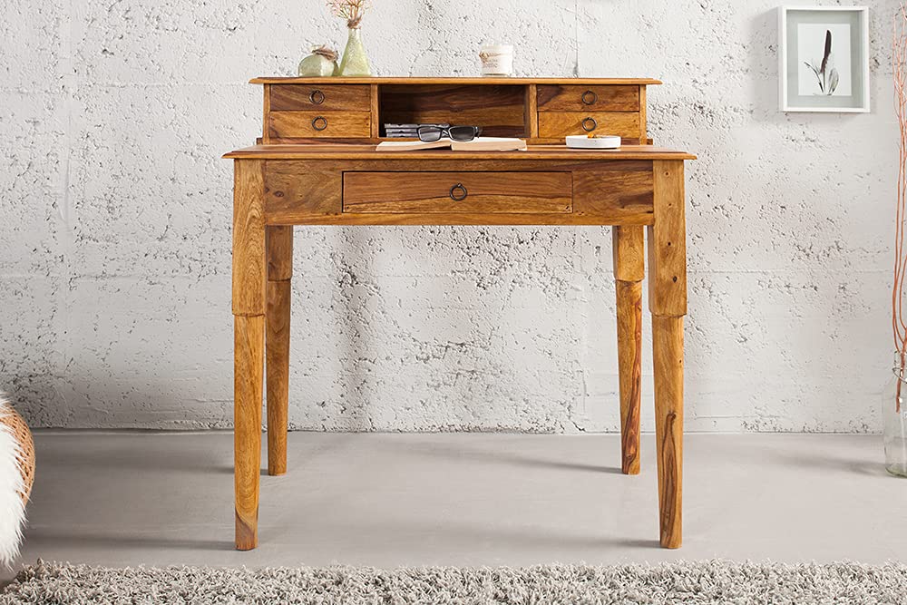 Invicta Interior Exklusiver Sekretär Hemingway M Sheesham Stone Finish Massivholz 90 cm Schreibtisch Tisch Holztisch