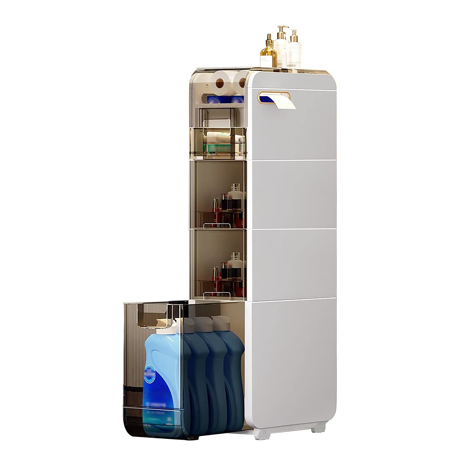KAMPCO Gabinete de Almacenamiento de baño para Espacios pequeños y Esquinas, Organizador de Papel higiénico Independiente con cajón y Ranura Superior, Blanco
