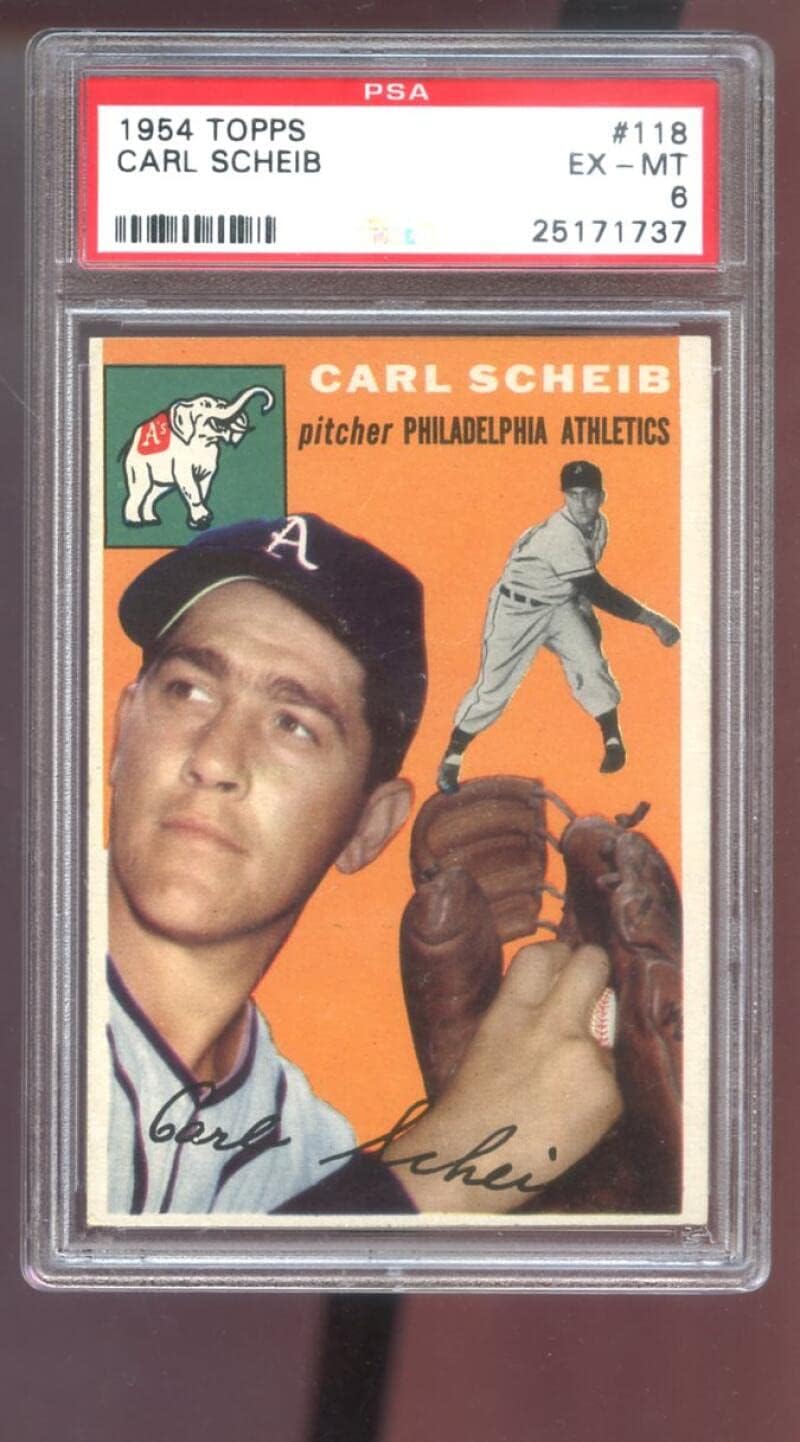 1954 Topps #118 Carl Scheib PSA 6 Graded Baseball Card MLB Philadelphia Athletics