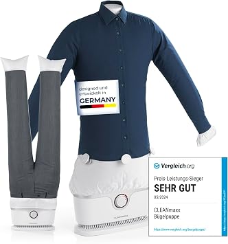 CLEANmaxx Automatic shirt iron for drying and smoothing shirts and blouses including attachment for trousers the innovative and gentle way to smooth your laundry