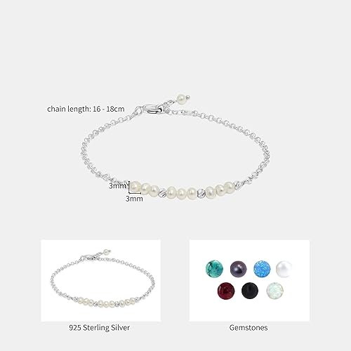 Miniatura 6 de 925 Sterling Silver Pearl Bracelets for Women - June Birthstone Bracelet Sterling Silver - Dainty Bracelets for Women - Sterling Silver Bracelet -
