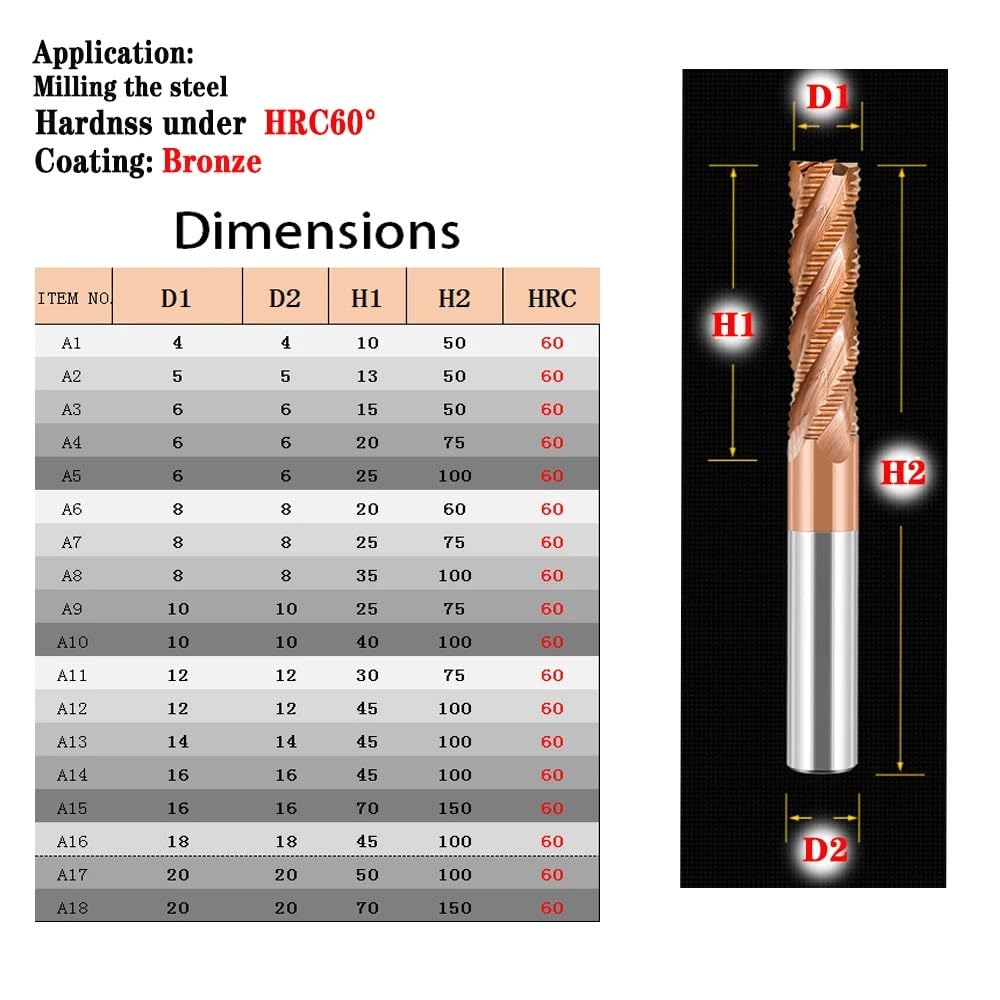 1pc 4mm 6mm 8mm 10mm 12mm 14mm 16mm 18mm 20mm 4 Flöten HRC60 Hartmetall Schruppfräser CNC Router Bits Fräsen Werkzeuge Cutter(D8x100L)