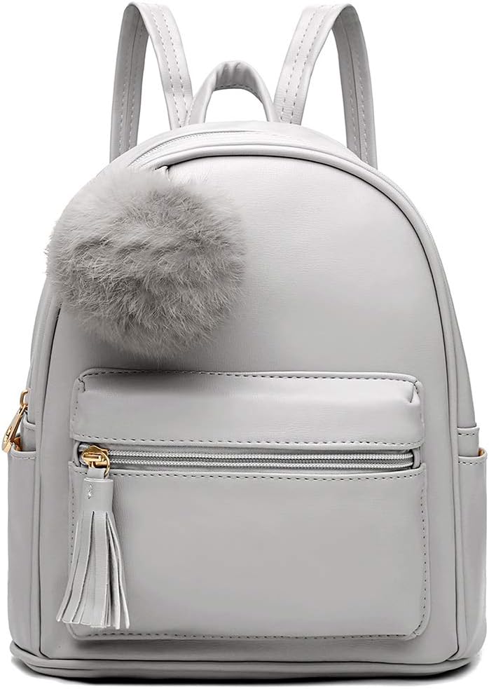 IHAYNER I Backpack for Women Ladies PU Small Waterproof Cute Hairball Travel Rucksack School Purse Fashion Daypack (Grey)