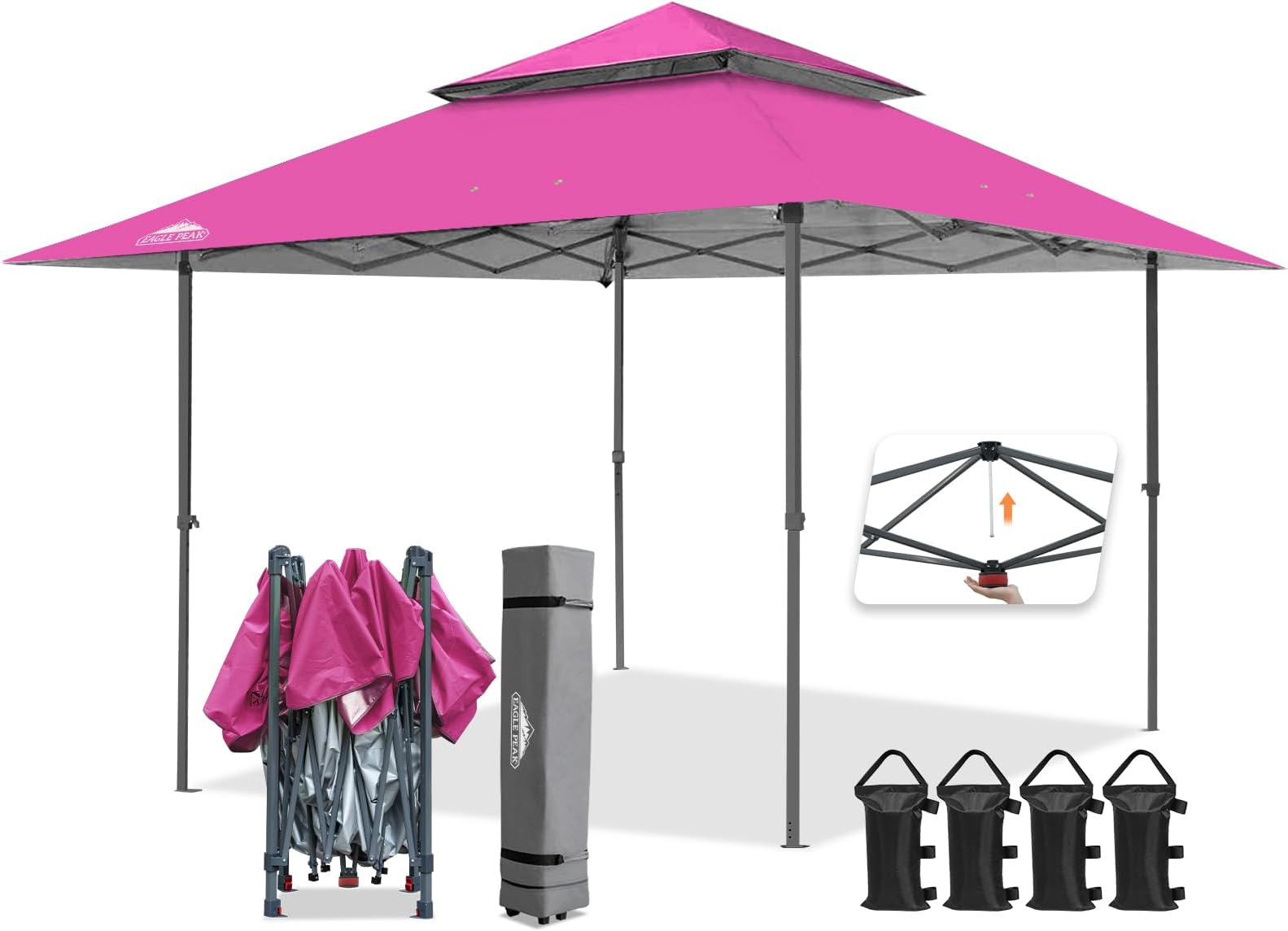 EAGLE PEAK 13x13 Straight Leg Pop Up Canopy Tent Instant Outdoor Canopy Easy Single Person Set-up Folding Shelter w/Auto Extending Eaves 169 Square Feet of Shade (Light Pink)