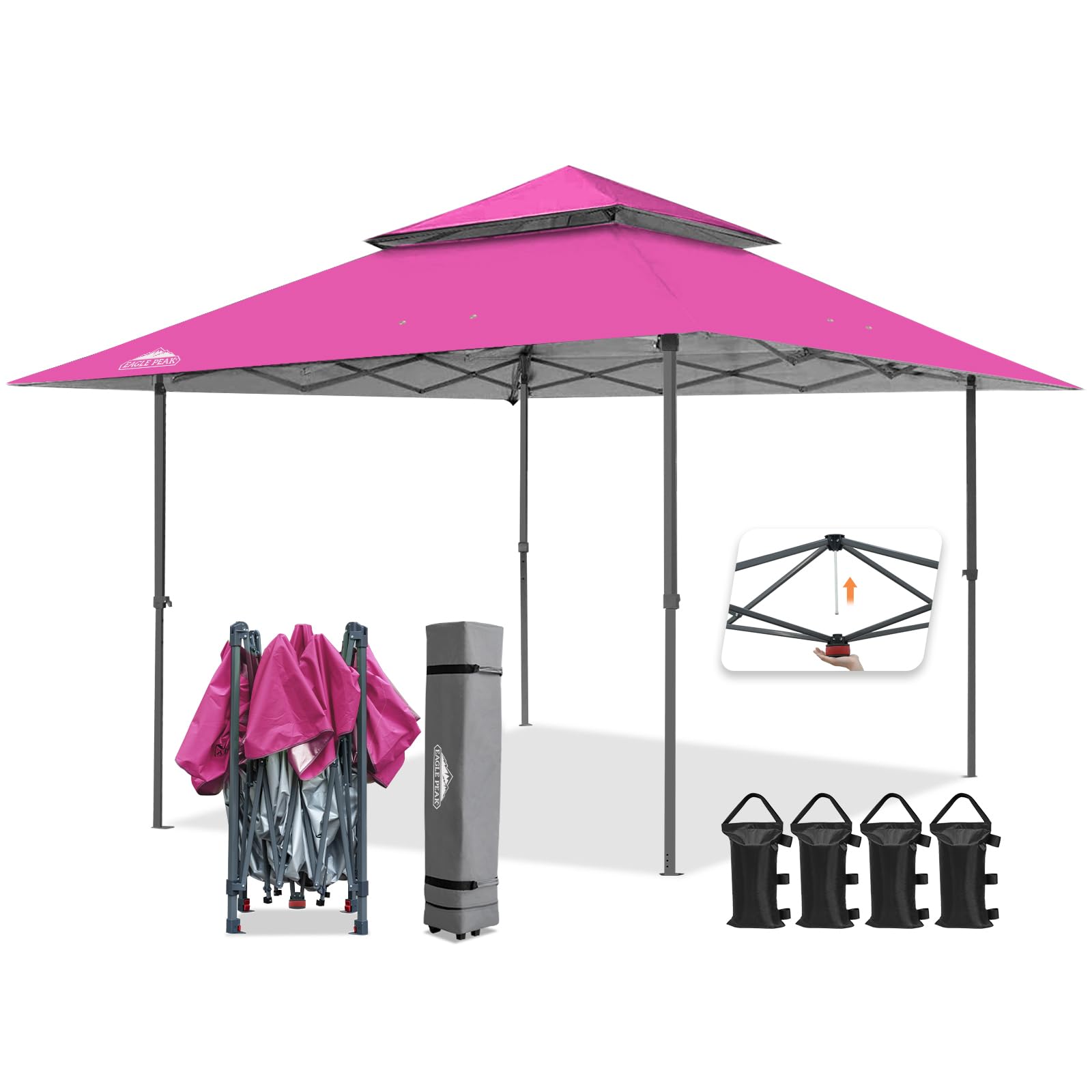 EAGLE PEAK 13x13 Straight Leg Pop Up Canopy Tent Instant Outdoor Canopy Easy Single Person Set-up Folding Shelter w/Auto Extending Eaves 169 Square Feet of Shade (Light Pink)