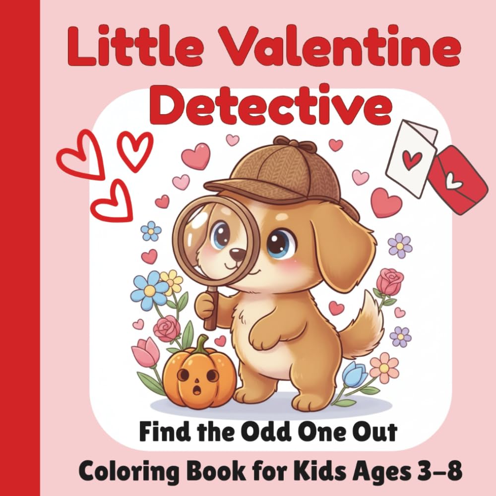 Little Valentine Detective: Find the Odd One Out Coloring Book for Kids Ages 3-8 | Fun Valentine's Day Activity Book with Cute Animals and Hearts
