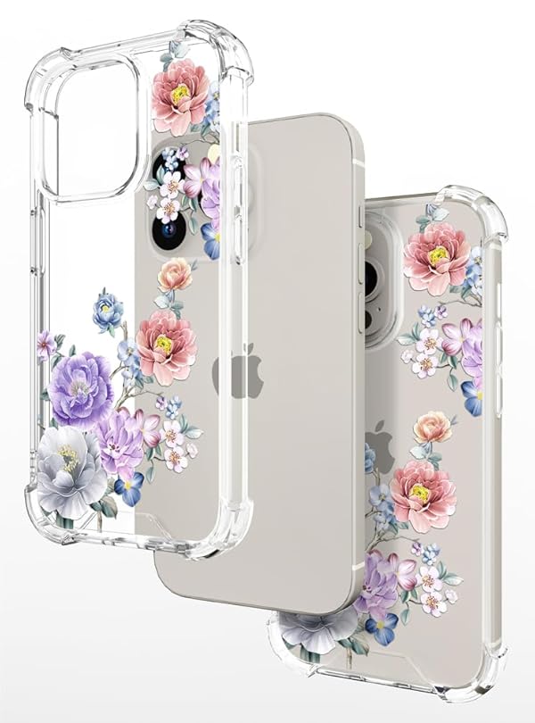 Hungo Compatible for iPhone 16 Pro Max Case, Thin Slim Cute Girly Skin Cases Protector with Airbag Bumper for Women Girls (Clear Colorful Roses) by Hungo - Image 4