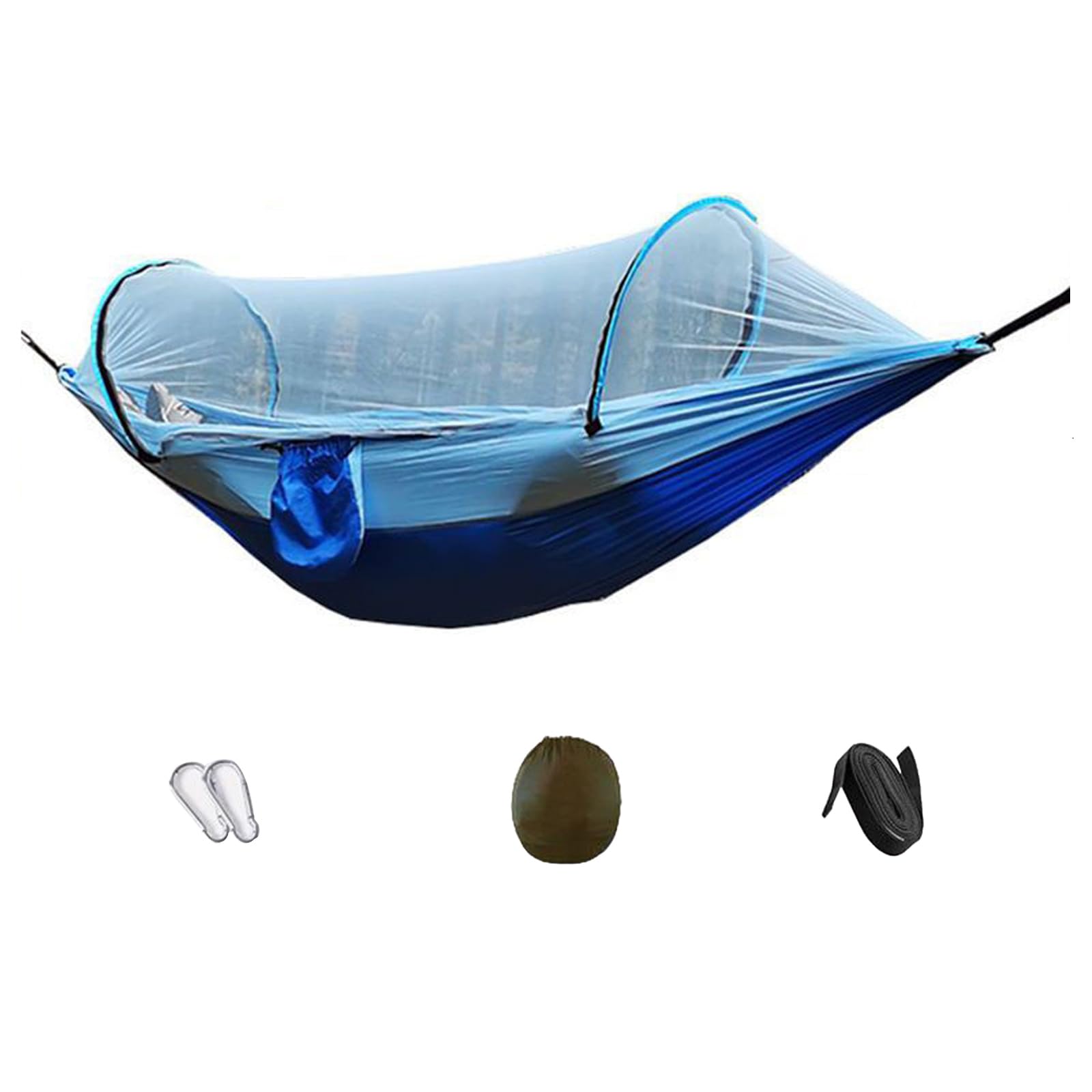 2-Person Travel Hammock 260x140cm Built-in Barrier & Fabric 250kg Load Portable Camping Essentials Double Hammock for Hiking