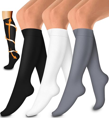 Paquete de 3 pares de calcetines de compresión médica para mejorar la circulación de mujeres y hombres, para correr, hacer deporte y amamantar