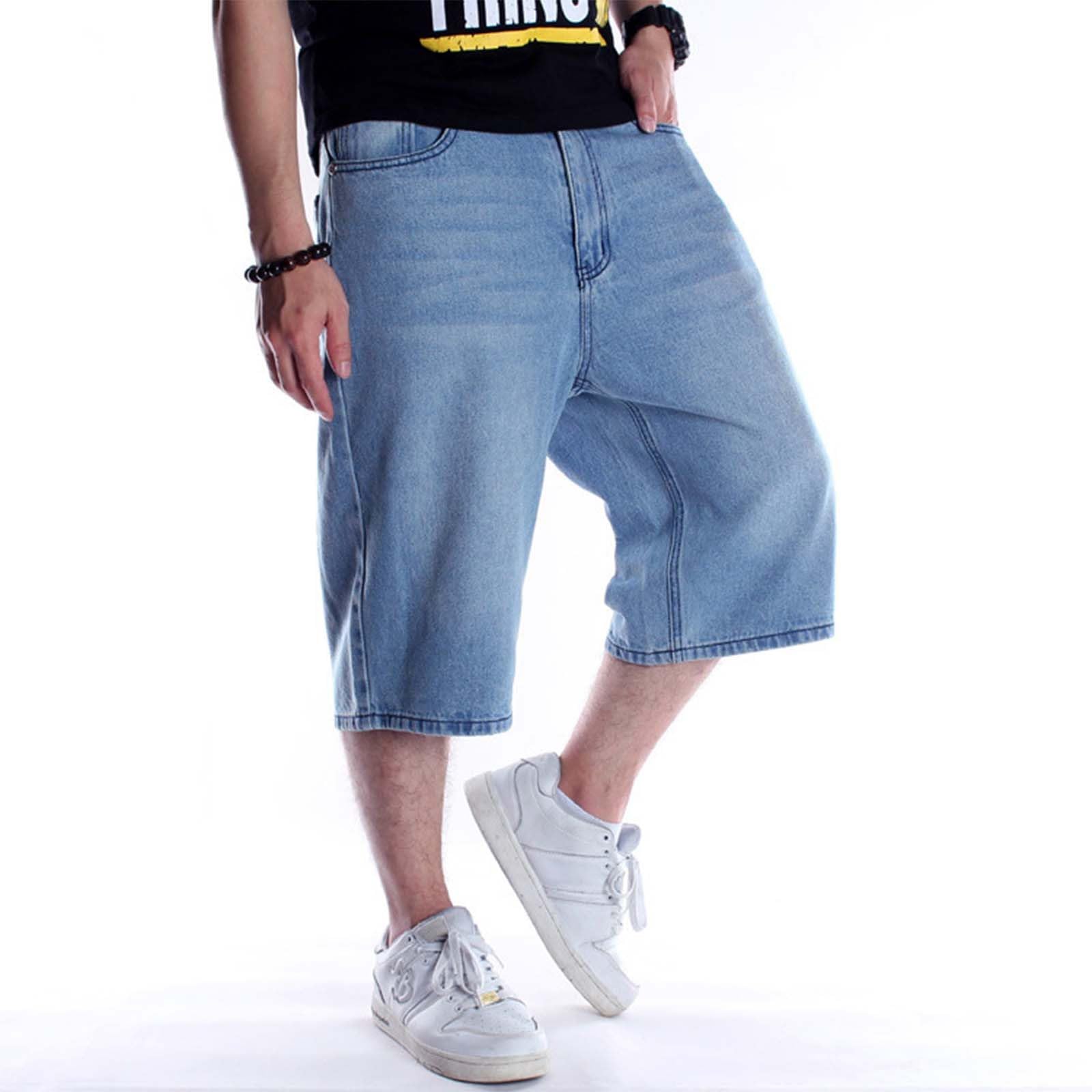 Short en jean 3/4 pour homme - Rétro - Baggy - Jambe large - Jambe droite - Y2K - Hip Hop Jorts - Short court - Grande taille - Bermuda ample - Pantacourt en denim - Pantalon cargo