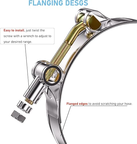 Miniatura 3 de PEROMI Paquete de 10 abrazaderas de manguera de perno en T de 2.992-3.307 in para manguera de 2.75 pulgadas, abrazadera de entrada de abrazadera de
