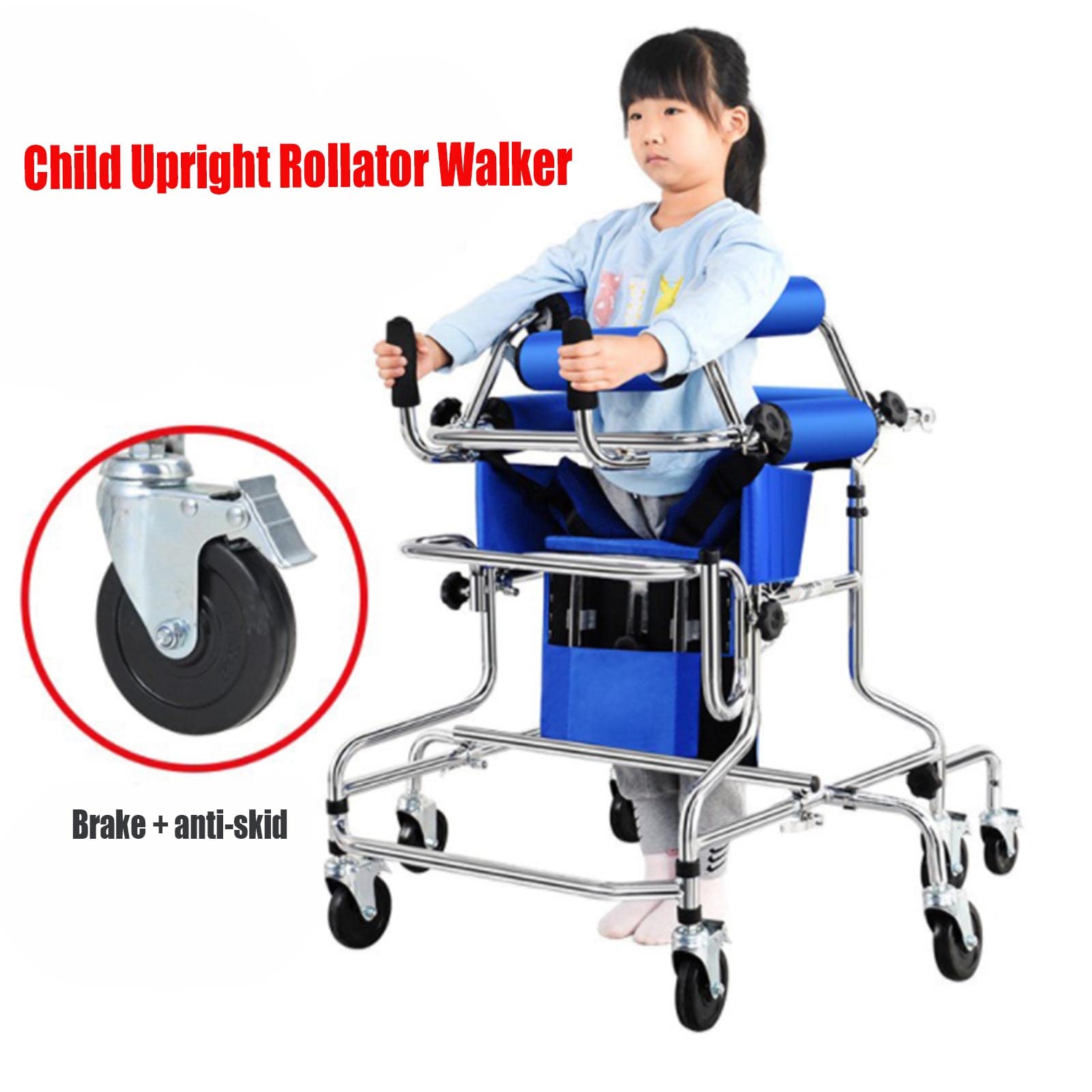 Ayuda para Caminar para Niños Discapacitados con Ruedas Andador con Ruedas para Rehabilitación Infantil, con Asiento Acolchado para Niños, Adolescentes, Altura Ajustable,C