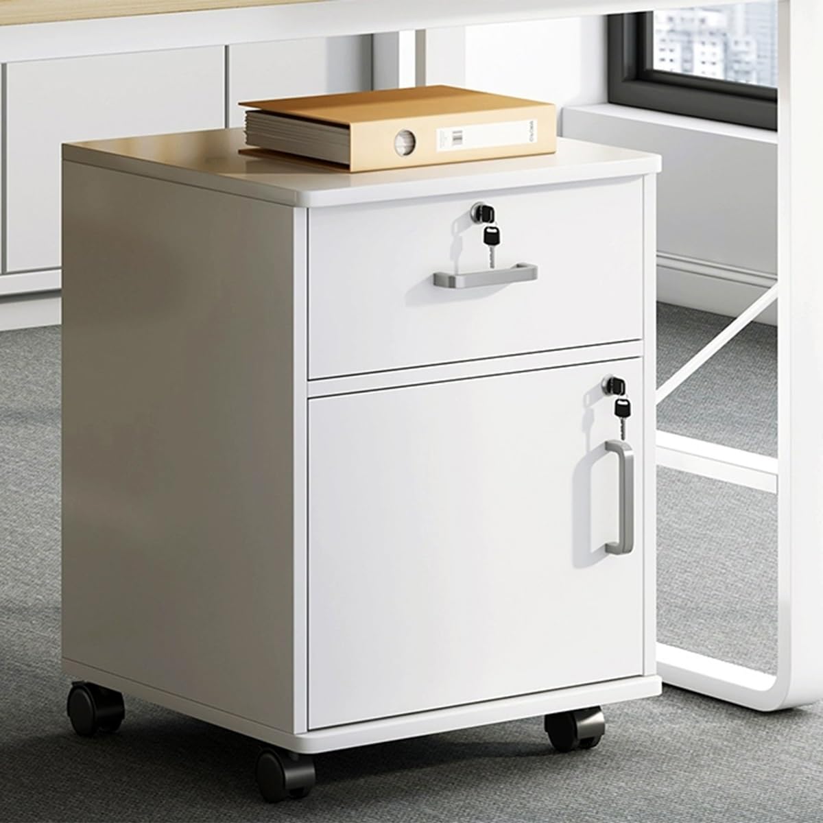 Armoire de classement verticale en bois avec clé, nizer mobile à 4 tiroirs sur roulettes pour dossiers juridiques//A4, idéal pour le bureau à domicile (couleur : blanc)