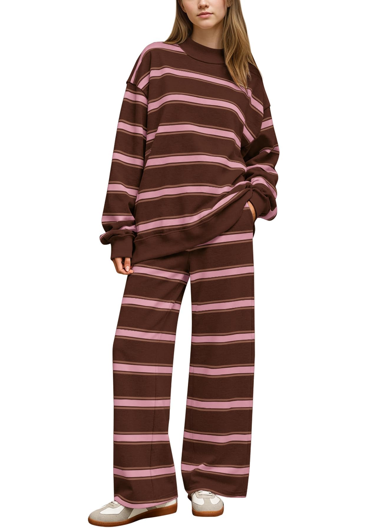 View 1 of ***STOCK PHOTO FOR REFERENCE ONLY***
SAFRISIOR Women Striped 2 Piece Lounge Set Mock Neck Sweatshirt Sweat Set