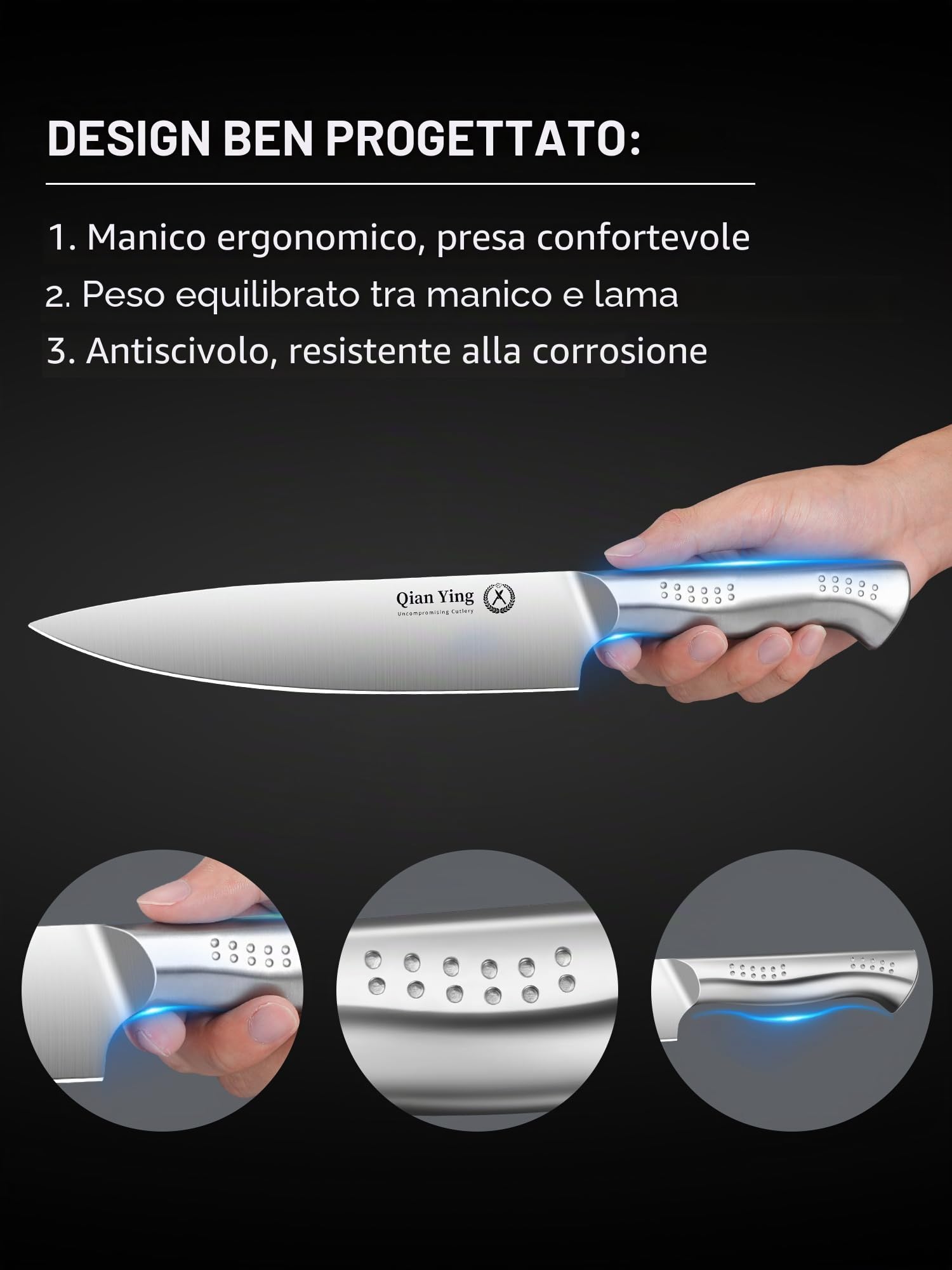 Set di 14 Coltelli con Ceppo in Acciaio Inox con Affilacoltelli, Coltello da Chef Argentato Affilato, Regalo per la Mamma